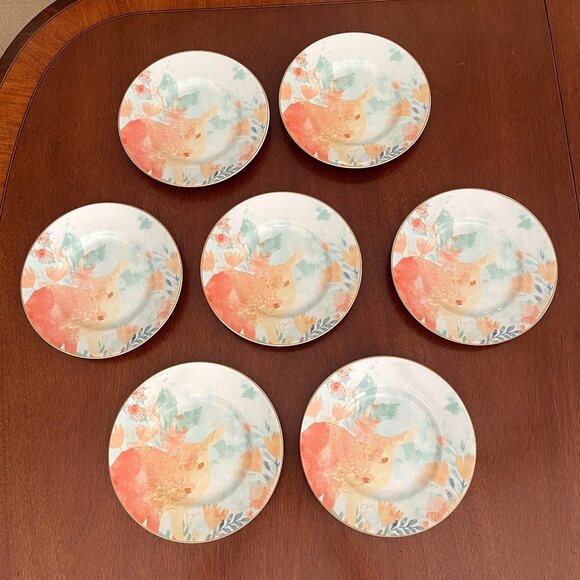 7 Anthropologie Patina Vie History Style Fawn Floral Vintage Meadow Salad Plates - Picture 1 of 4